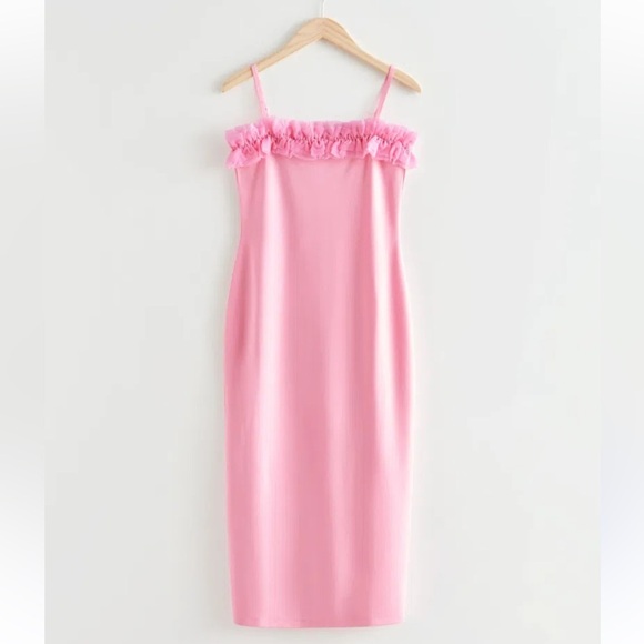 &Other Stories Pink Organza trimmed whimsical midi dress - Picture 10 of 10